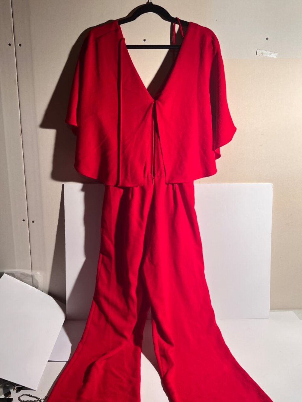 Zara Woman Red Flutter Sleeve Wide Leg Jumpsuit - Size S - Picture 8 of 15